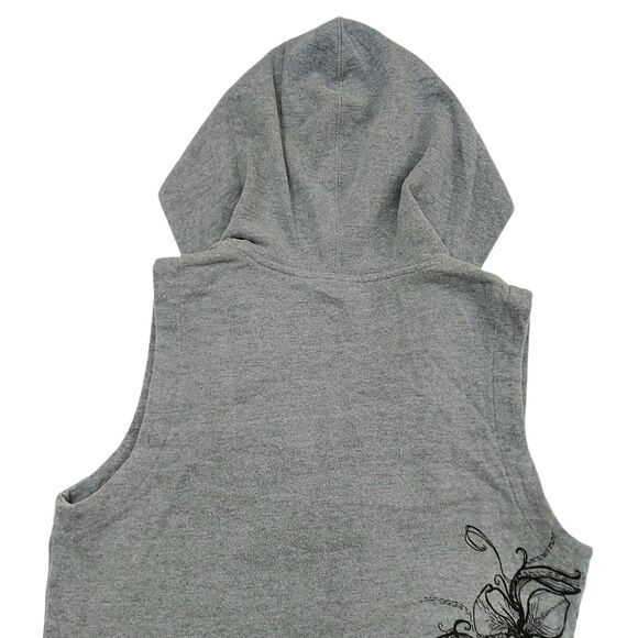 Roxy Hooded Vest Womens Medium Gray Full Zip Graphic Print Pockets Knit Casual - Picture 10 of 12